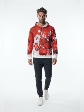 Men's Red Christmas Hoodie Sweatshirt - Holiday Graphic